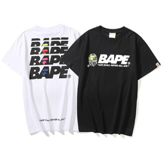 Bape เสื้อยืดแขนสั้น ผ้าฝ้าย พิมพ์ลาย แฟชั่นสําหรับผู้ชายและผู้หญิง