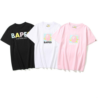 Bape เสื้อยืดแขนสั้น ผ้าฝ้าย พิมพ์ลาย แฟชั่นสําหรับผู้ชายและผู้หญิง