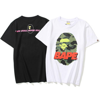 Bape เสื้อยืดแขนสั้น ผ้าฝ้าย พิมพ์ลาย แฟชั่นสําหรับผู้ชายและผู้หญิง