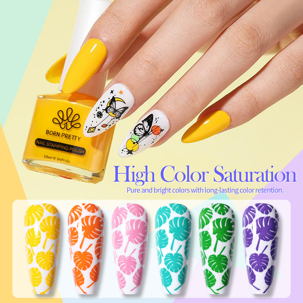 Born PRETTY ยาทาเล็บ แบบปั๊ม สีทอง สีเงิน สีดํา สีขาว 10 มล.