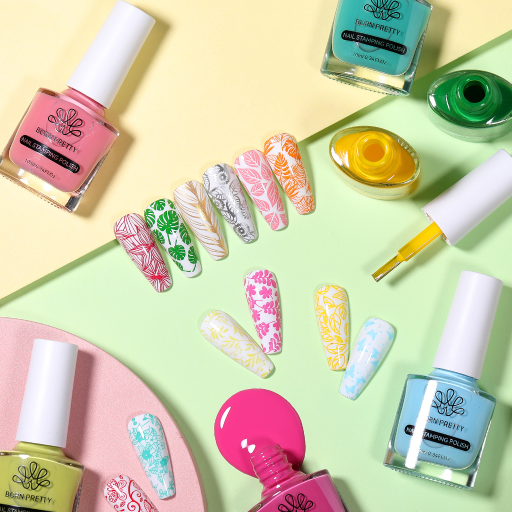Born PRETTY ยาทาเล็บ แบบปั๊ม สีทอง สีเงิน สีดํา สีขาว 10 มล.