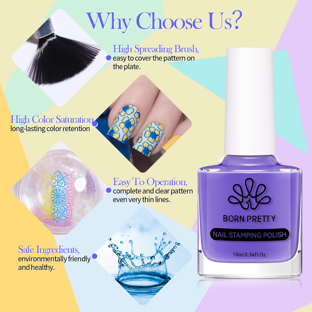 Born PRETTY ยาทาเล็บ แบบปั๊ม สีทอง สีเงิน สีดํา สีขาว 10 มล.