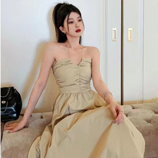 Best Dress พร้อมส่ง ชุดเดรสกระโปรงยาว แขนกุด เปิดไหล่ข้างเดียว แต่งลูกไม้ จับจีบ สไตล์ฝรั่งเศส แฟชั่นฤดูร้อน สําหรับสตรี