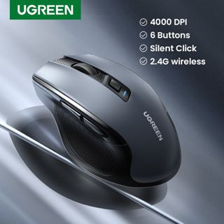 (พร้อมแบตเตอรี่ Aa) UGREEN เมาส์ไร้สาย 6 ปุ่มเงียบ 2.4G พร้อมตัวรับสัญญาณ USB Mini ตั้งค่า DPI 5 ระดับ 4000DPI Ambidextrous PC Mac Linux สําหรับแล็ปท็อป