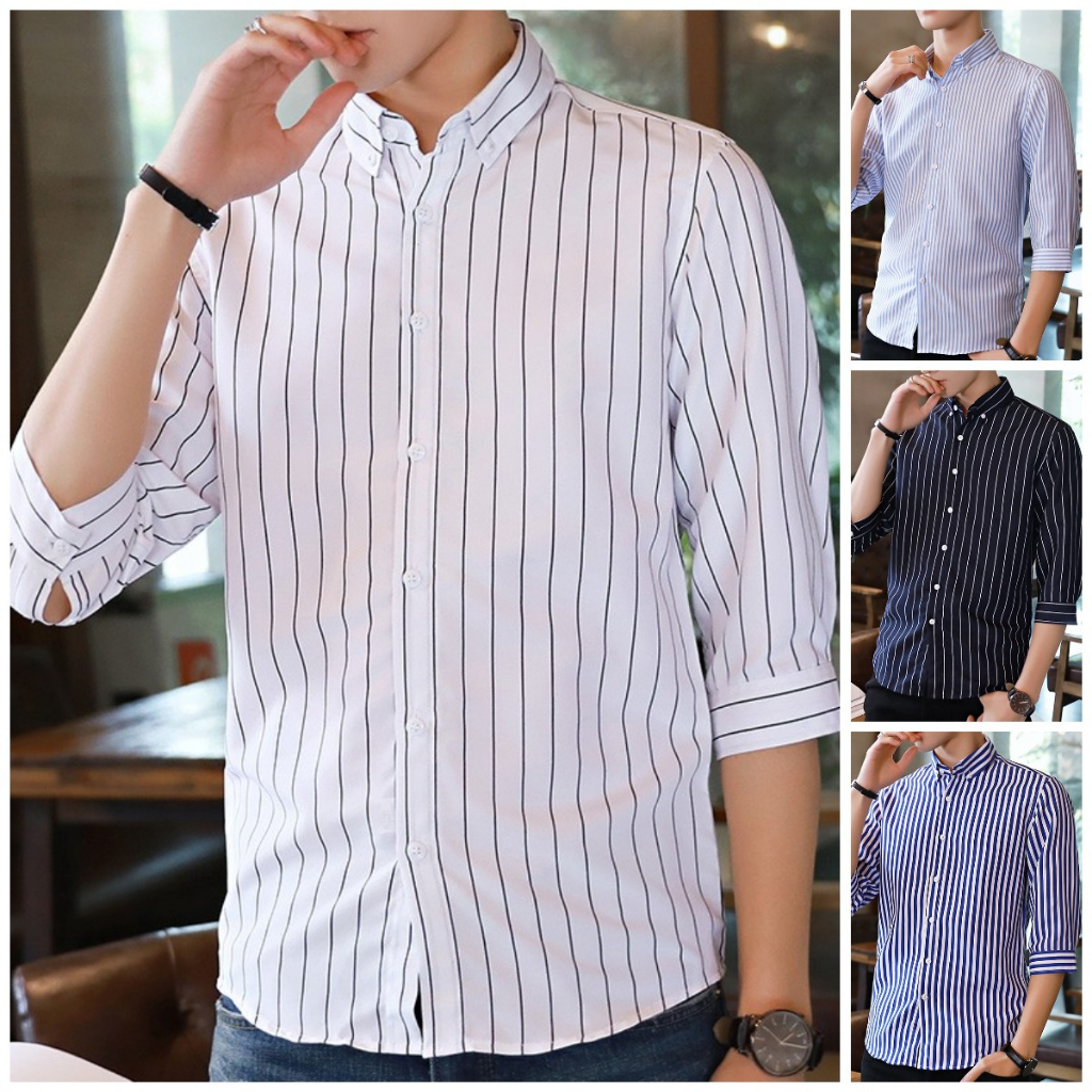 เสื้อเชิ้ตแขนสั้น ลายทาง สไตล์เกาหลี ธุรกิจ แฟชั่นสําหรับผู้ชาย ไซซ์ M - 5 XL