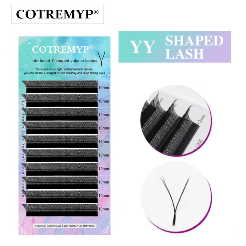 Cotremyp YY ขนตาปลอม 0.07 C / D ดัดขนตามืออาชีพ ปลายคู่ พัดทํามือ ต่อขนตา