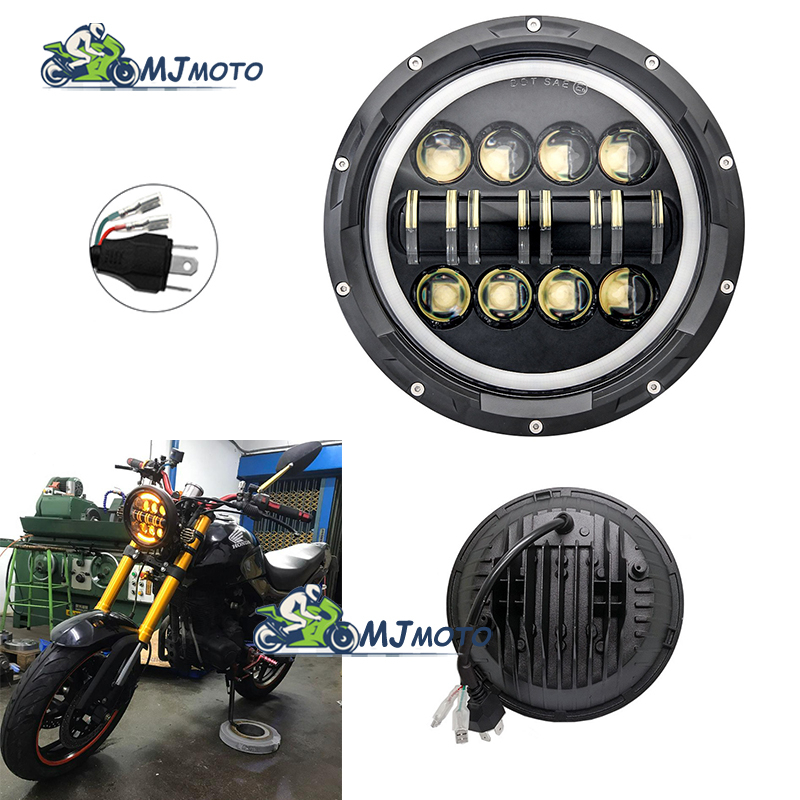 【MJMOTO】ไฟหน้ารถจักรยานยนต์ Led 12V Hi Lo H4 7 นิ้ว สําหรับ Kawasaki Vulcan Ducati Monster