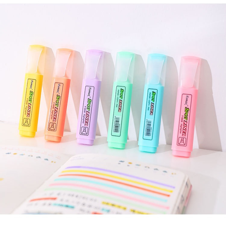 ปากกาเรืองแสง สีสันสดใส พร้อมหมึกขาวดํา เพียงพอ สําหรับการเขียนที่ราบรื่น มี 6 สีให้เลือก