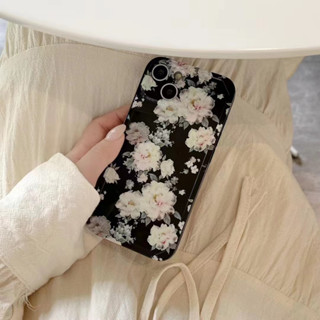 เคสโทรศัพท์มือถือ ลายดอกไม้ สีดํา สําหรับ iPhone 11 12 12pro 12promax 13 13pro 13promax 14 14pro 14promax