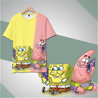 เสื้อยืดแขนสั้น พิมพ์ลาย SpongeBob and Patrick Star แฟชั่นฤดูร้อน สําหรับผู้ชาย