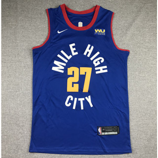 เสื้อกีฬาบาสเก็ตบอล ปักลาย Denver Nuggets 27 Jamal Murray สีฟ้า สําหรับผู้ชาย