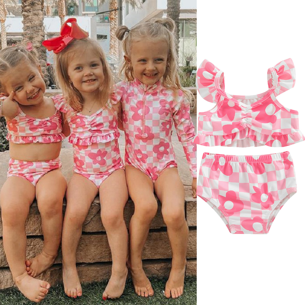 Swimwear 152 บาท Jop-ชุดว่ายน้ําบิกินี่ ลายสก๊อต ดอกไม้ แขนบิน พร้อมกางเกงชั้นใน เหมาะกับชายหาด ฤดูร้อน สําหรับเด็กผู้หญิง Baby & Kids Fashion