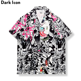 เสื้อเชิ้ต พิมพ์ลายกราฟฟิติ Dark Icon สไตล์วินเทจ แฟชั่นฤดูร้อน สําหรับผู้ชาย 2023