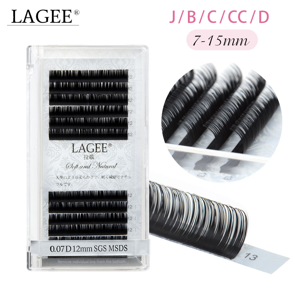 LAGEE ขนตาส่วนบุคคล 7-15 มม.ผสมพรีเมี่ยมปลอม Mink Eyelash Extension สีดําเข้มขนตาปลอม soft nagaraku line