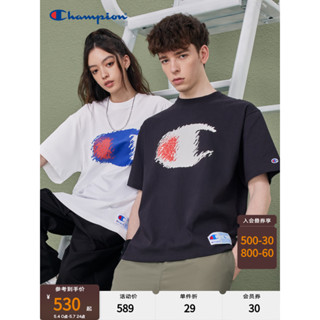 Champion เสื้อยืดแขนสั้น ผ้าฝ้าย พิมพ์ลายกราฟฟิติ ทรงหลวม สําหรับผู้ชาย และผู้หญิง