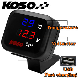 Koso โวลต์มิเตอร์รถจักรยานยนต์ 3 IN 1 พร้อมพอร์ตชาร์จ USB แส…