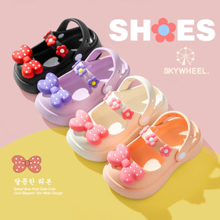 Skywheel Mary Jane รองเท้าแตะ เด็กผู้หญิง ฤดูร้อน โบว์น่ารัก Crocs รองเท้าแตะในร่ม รองเท้าแตะแม่ลูก