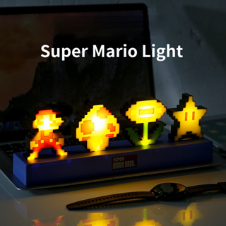 วิดีโอเกมย้อนยุค Super Mario Brothers Pixel Style โคมไฟ Mario Voice Control USB Night Light Music Rhythm โคมไฟตั้งโต๊ะเปลี่ยนสีได้, โคมไฟตั้งโต๊ะ รูปซูเปอร์มาริโอ้เกม ควบคุมด้วยเสียง USB เปลี่ยนสีได้