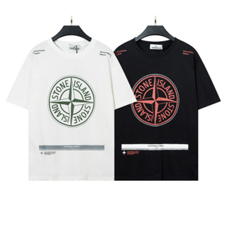 เสื้อยืดแขนสั้น คอกลม ผ้าฝ้าย พิมพ์ลายโลโก้ Stone Island ขนาดใหญ่ แฟชั่นฤดูร้อน