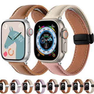 สายนาฬิกาข้อมือหนัง แบบแม่เหล็ก พับได้ สําหรับ iWatch 8 7 6 se 5 4 3 2 1 8 7 45 มม. 41 มม. Ultra 49 มม. iWatch Series 6 5 4 3 44 มม. 42 มม. 40 มม.