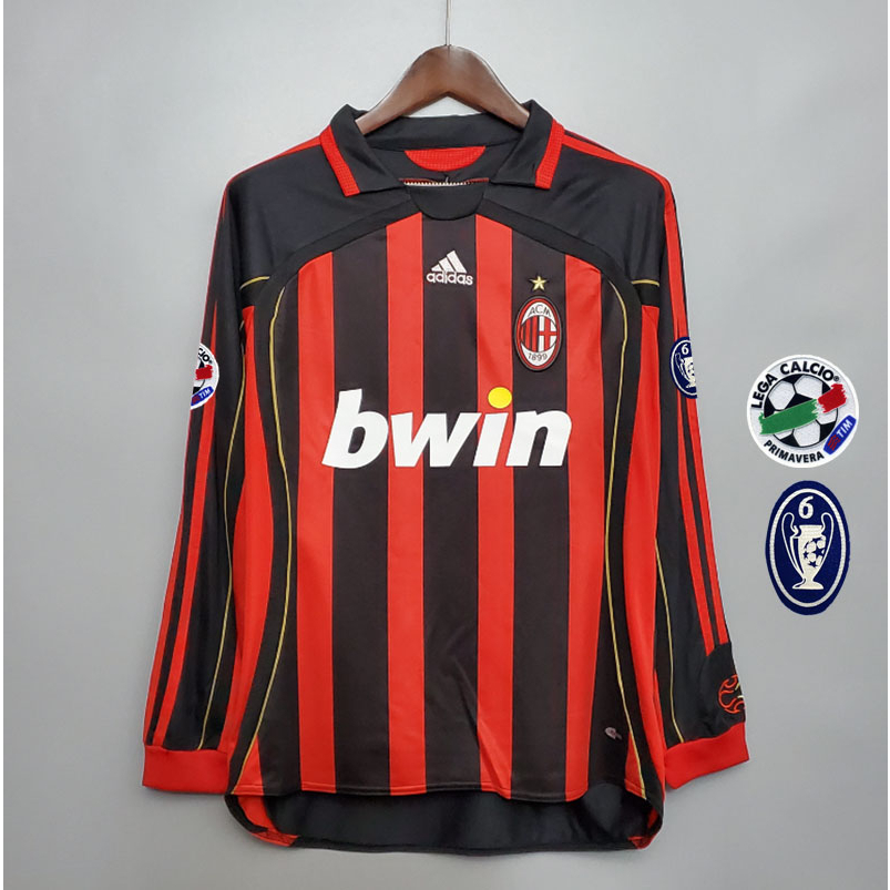 รูปแบบใหม่แขนยาว 06/07 AC Milan Retro home Soccer Jersey เสื้อฟุตบอลคลาสสิก เสื้อวินเทจ