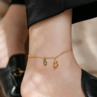 สร้อยข้อเท้า ชุบทอง 18K จี้น้ําเต้ามงคล สําหรับผู้หญิง