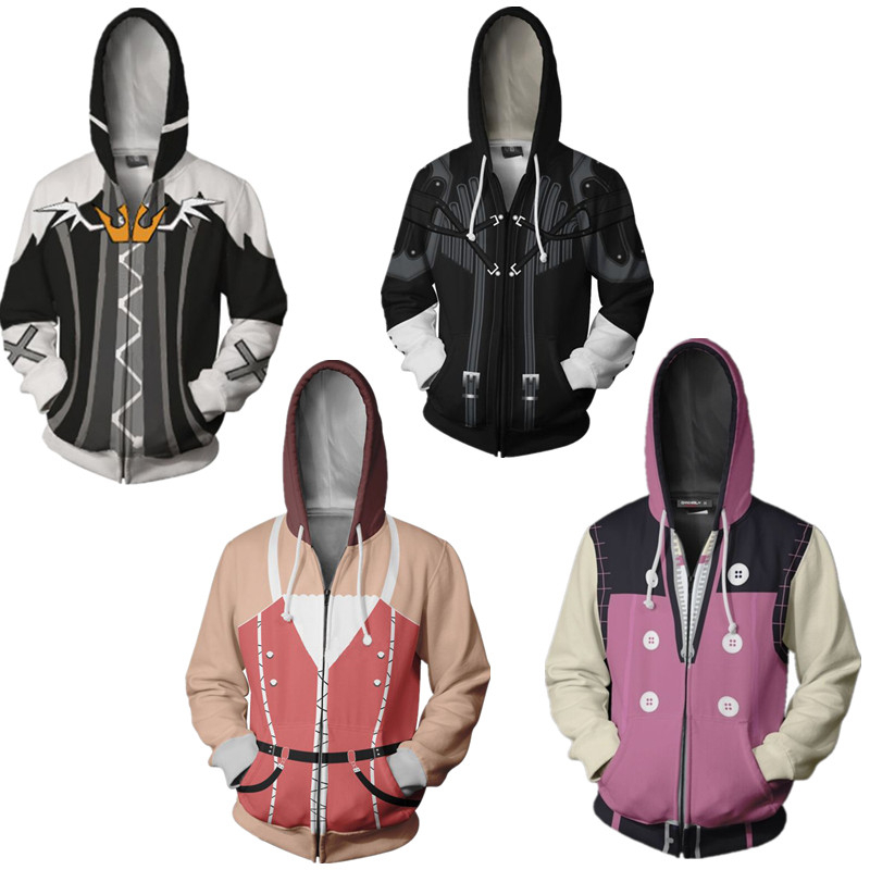 Kingdom Hearts Zipper Hoodie เสื้อสเวตเตอร์ unisex เสื้อแจ็คเก็ตพิมพ์ดิจิตอล