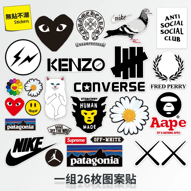 [สติ๊กเกอร์] 26 ชิ้น/เซ็ตบุคลิกภาพน้ําแบรนด์กระเป๋าเดินทางสติกเกอร์แล็ปท็อปแท็บเล็ตกันน้ําหมวกกันน็อคแบตเตอรี่รถตู้เย็นสติกเกอ