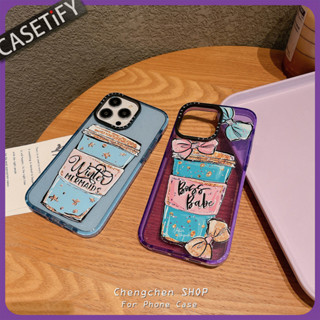 Casetify เคสโทรศัพท์มือถือ ลายแก้วกาแฟ แต่งกลิตเตอร์ สีม่วง สําหรับ iPhone 14ProMax 13Pro 13 11 12Promax 13Promax 11 12 13 14