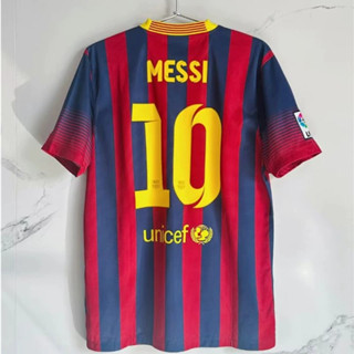 เสื้อกีฬาแขนสั้น ลายทีมชาติฟุตบอล Barcelona MESSI NEYMAR JR 13-14 ชุดเหย้า คุณภาพสูง สไตล์เรโทร