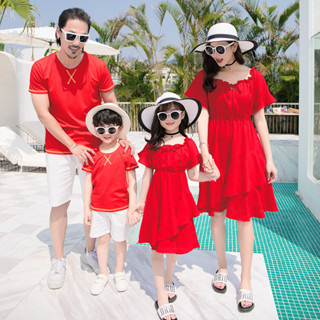 เสื้อยืด พิมพ์ลาย Red Beach Set Wear Men Boy + Short Women Girl Dress Family TEE สไตล์เกาหลี สําหรับผู้ชาย ผู้หญิง แม่ และเด็กผู้ชาย