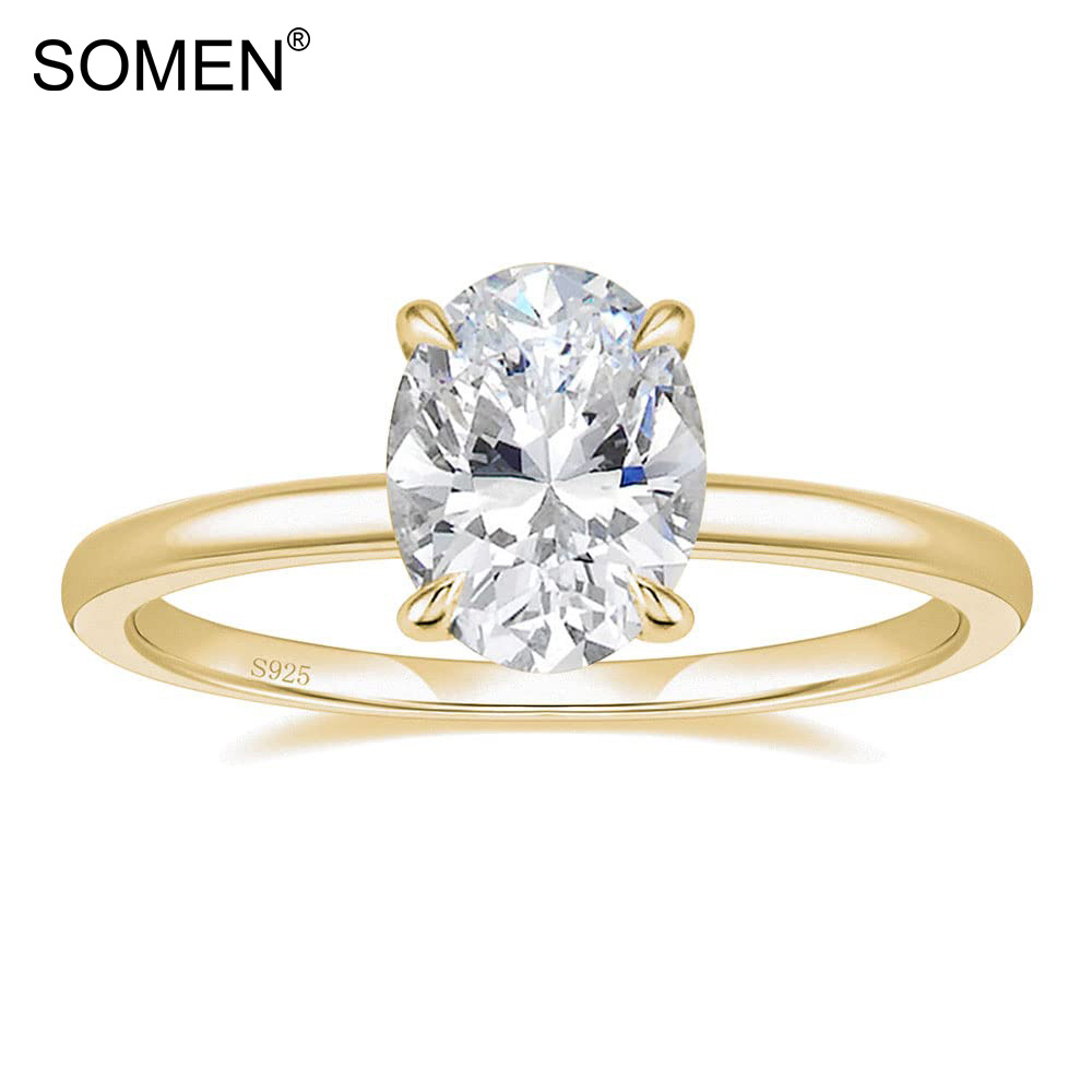 Somen แหวนเงินแท้ 925 ประดับเพทาย ทรงวงรี 3CT สําหรับผู้หญิง ไซซ์ 3-13