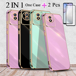 2 IN 1 VIVO Y11 2023 เคสชุบทอง พร้อมกระจกนิรภัยโค้ง ป้องกันหน้าจอเซรามิค