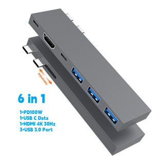 อะแดปเตอร์ฮับขยาย USB C คู่ 6 IN 1 2 Type C ปรับได้ พร้อม HDMI PD100W USB C ข้อมูล USB 3.0 สําหรับ Macbook Pro Air แล็ปท็อป