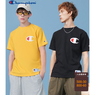 Champion ใหม่ เสื้อยืดคอกลม แขนสั้น ผ้าฝ้าย สีขาว แฟชั่นคู่รัก สําหรับผู้ชาย