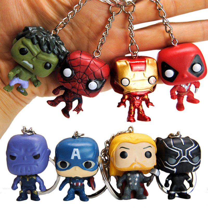 พวงกุญแจฟิกเกอร์ Avengers Superheroes Funko POP Hulk Deadpool Spiderman 4 ชิ้น