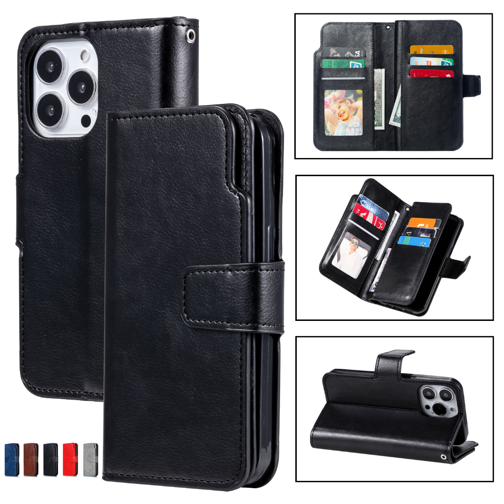 เคส Case for iPhone 16 Pro Max 15 14 Plus X XS XR 6 6s 7 8 SE 2020 2022 SE2 SE3 เคสฝาพับ เคสเปิดปิด โทรศัพท์หนัง TPU นิ่ม ฝาพับ พร้อมช่องใส่บัตร 9 ช่อง ตั้งได้ สําหรับ Flip Cover Leather Mulit Card Slots Holder Wallet ฝาพับหนัง ซองมือถือ