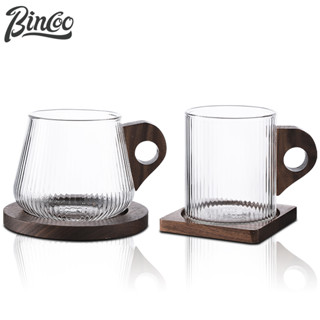 Bincoo แก้วกาแฟลาเต้ ด้ามจับไม้ สไตล์อิตาลีย้อนยุค ขนาด 280 มล. 450 มล. สําหรับออฟฟิศ ครัวเรือน