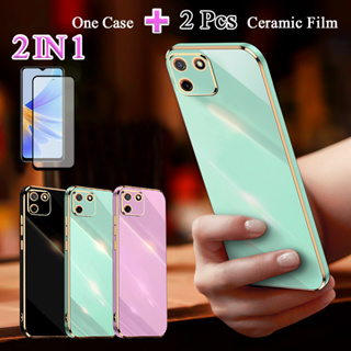 2 IN 1 Realme C11 2020 เคสโทรศัพท์ ขอบตรง เคลือบไฟฟ้า พร้อมหน้าจอโค้ง เซรามิค