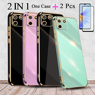 2 IN 1 Realme C11 2020 เคสชุบไฟฟ้า ขอบตรง พร้อมตัวป้องกันหน้าจอเซรามิค สองชิ้น