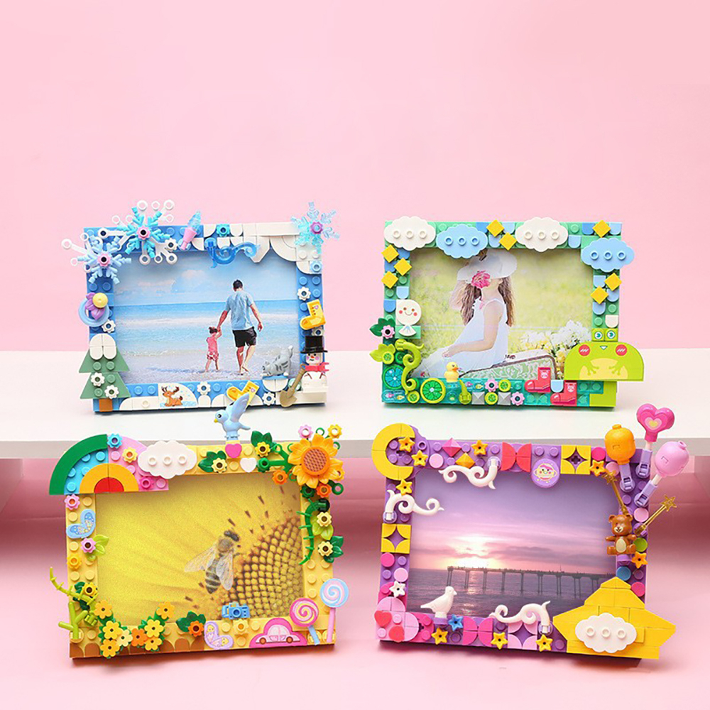 กรอบรูปบล็อกตัวต่อ กรอบรูปโมเดล DIY การศึกษาประกอบของเล่นเด็กผู้หญิง