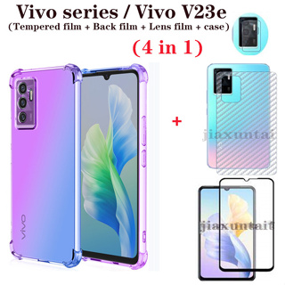 (4in1) เคส Vivo v23e 5G V25 V25E V21 V20 Pro V20SE V21E ฟิล์มกระจกนิรภัย + ฟิล์มคาร์บอนไฟเบอร์ + เคสโทรศัพท์ + ฟิล์มเลนส์กล้อง สัมผัสเหมือนเคสโทรศัพท์มือถือ กันตก