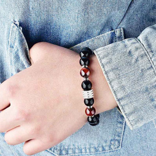 พร้อมส่ง สร้อยข้อมือสเตนเลส ลายตาเสือ สีดํา สําหรับผู้ชาย