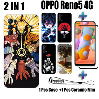 2 IN 1 เคสโทรศัพท์เซรามิค กันรอยหน้าจอ ทรงโค้ง ลายนารูโตะ สําหรับ OPPO Reno5 4G