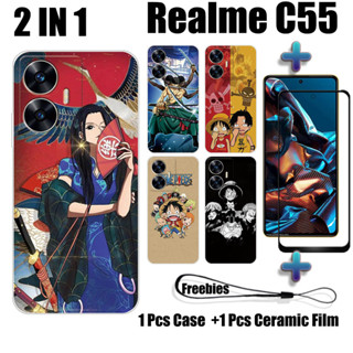 2 IN 1 เคสโทรศัพท์มือถือ เซรามิค กันรอยหน้าจอ ทรงโค้ง ลายวันพีช สําหรับ Realme C55