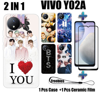 2 IN 1 เคสโทรศัพท์มือถือ เซรามิค กันรอยหน้าจอ ทรงโค้ง ลาย BTS สําหรับ VIVO Y02A