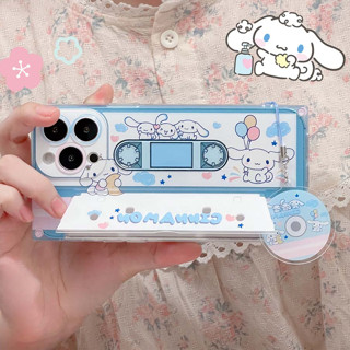 SANRIO เคสโทรศัพท์มือถือ TPU นิ่ม แบบหนา ทรงสี่เหลี่ยม ลายซานริโอ้ คุโรมินน่ารัก หรูหรา พร้อมตัวยึดพับได้ สําหรับ iPhone 13PROMAX 14PROMAX 11 12PROMAX 14 14PRO