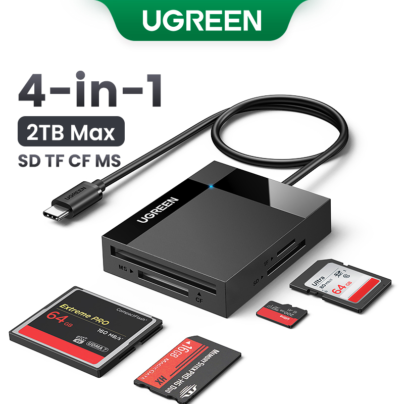 UGREEN เครื่องอ่านการ์ด USB C สําหรับ SD TF CF MS Card 4 IN 1 เครื่องอ่านการ์ด Android USB 3.0 OTG Hub Card Adapter