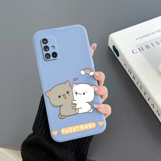 เคสโทรศัพท์มือถือ Tpu ขอบตรง ลายแมวน่ารัก สําหรับ Samsung A71 4G A51 4G A750 A7 2018 A23 A03 A03S