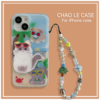 เคสโทรศัพท์กันกระแทกสำหรับ iphone 14 pro 13 Pro max กรอบ TPU กันกระแทก iphone 12 Pro 11 สร้อยข้อมือ Beach Cat Case